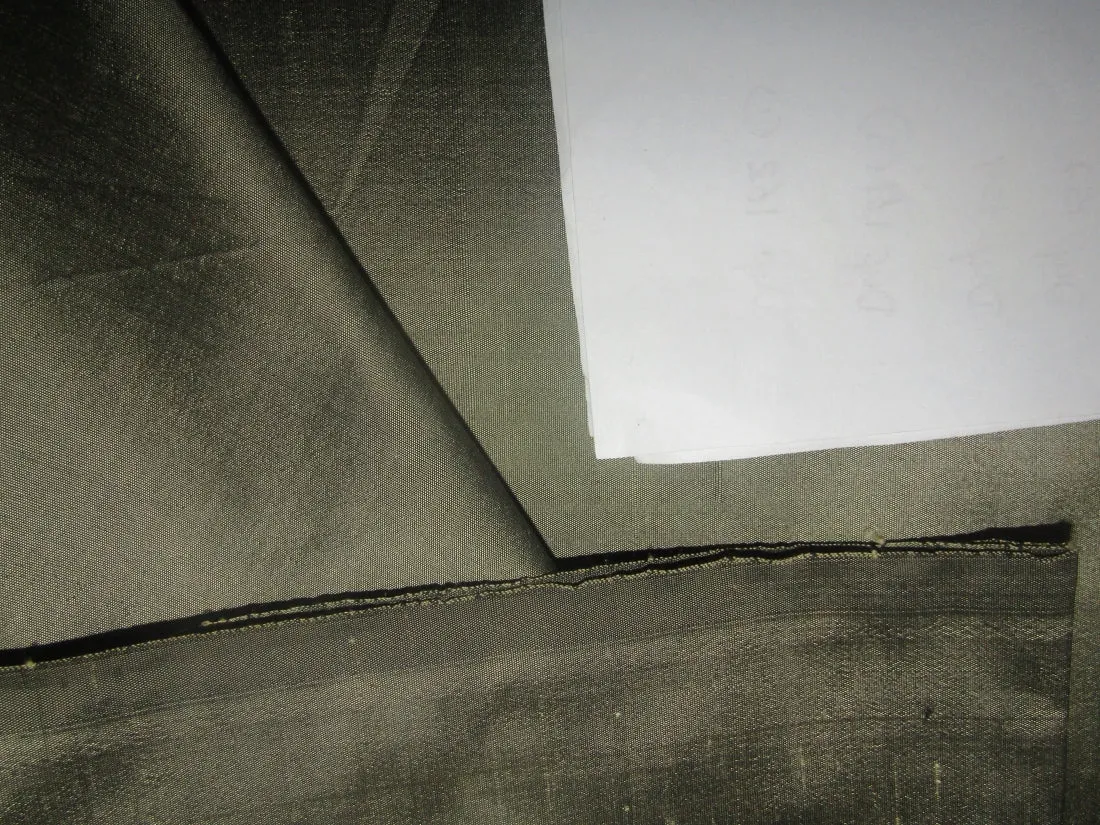 100% PURE SILK DUPION FABRIC Green x Black COLOR 54" wide DUP2[9]
