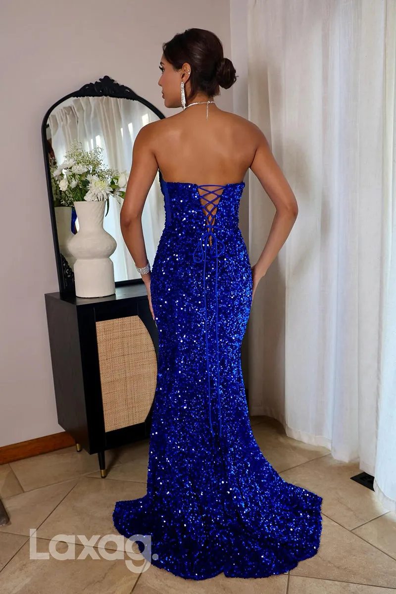 22396 - Square Beaded Mermaid Prom Dresses with Train for Black Girl Slay