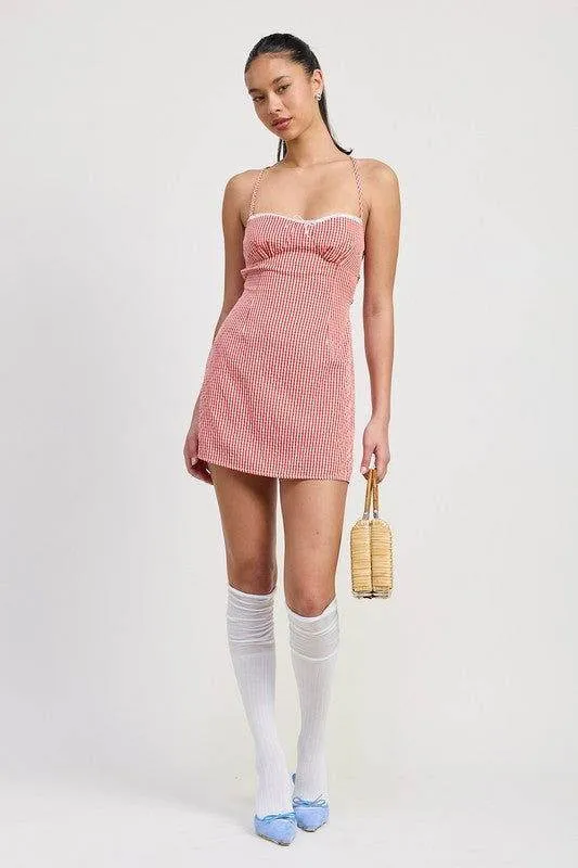 A Line Gingham Mini Dress