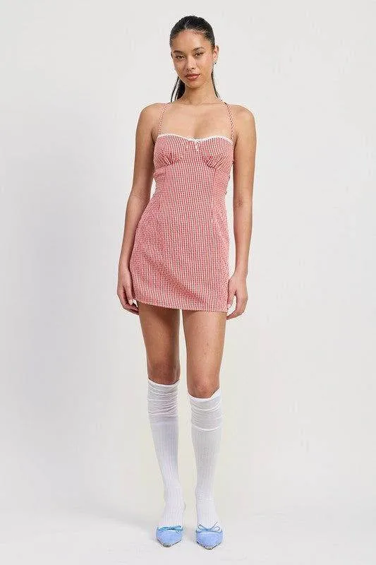A Line Gingham Mini Dress