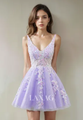A-Line V-Neck Open Back Tulle Sequins Elegant Party Homecoming Dress