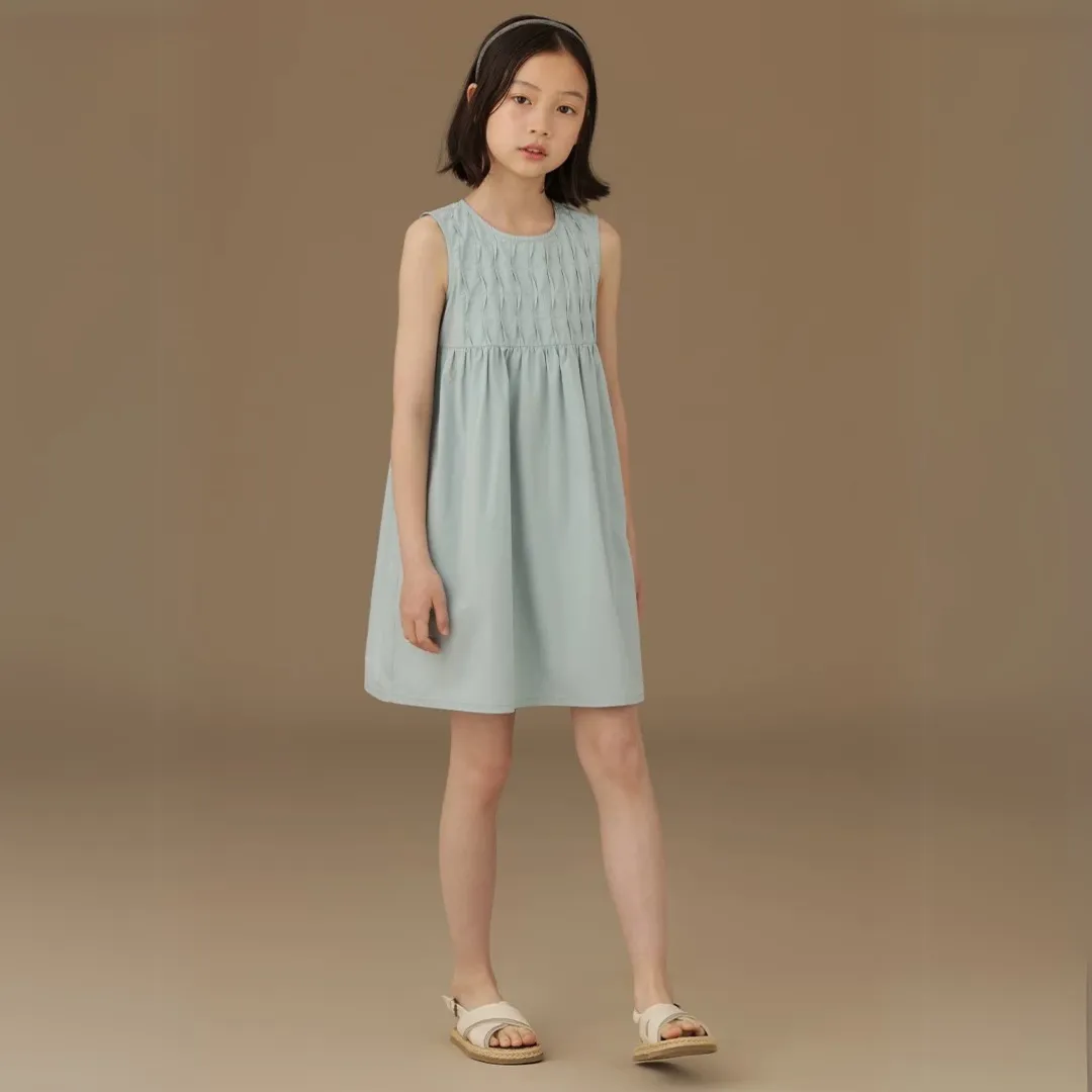 褶皱纹理全棉A字连衣裙 Pleated Textured Cotton A-Line Dress