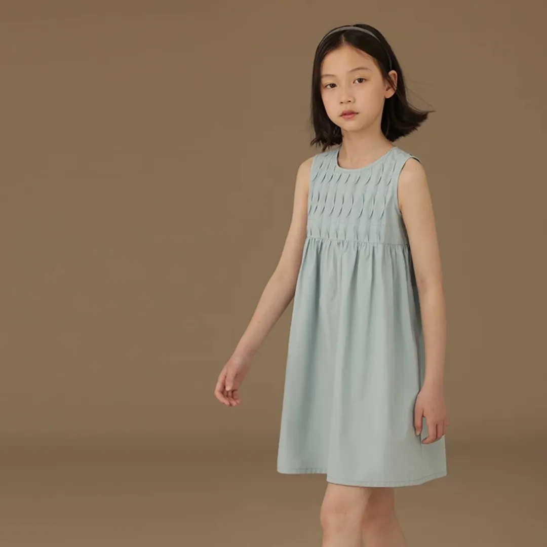 褶皱纹理全棉A字连衣裙 Pleated Textured Cotton A-Line Dress