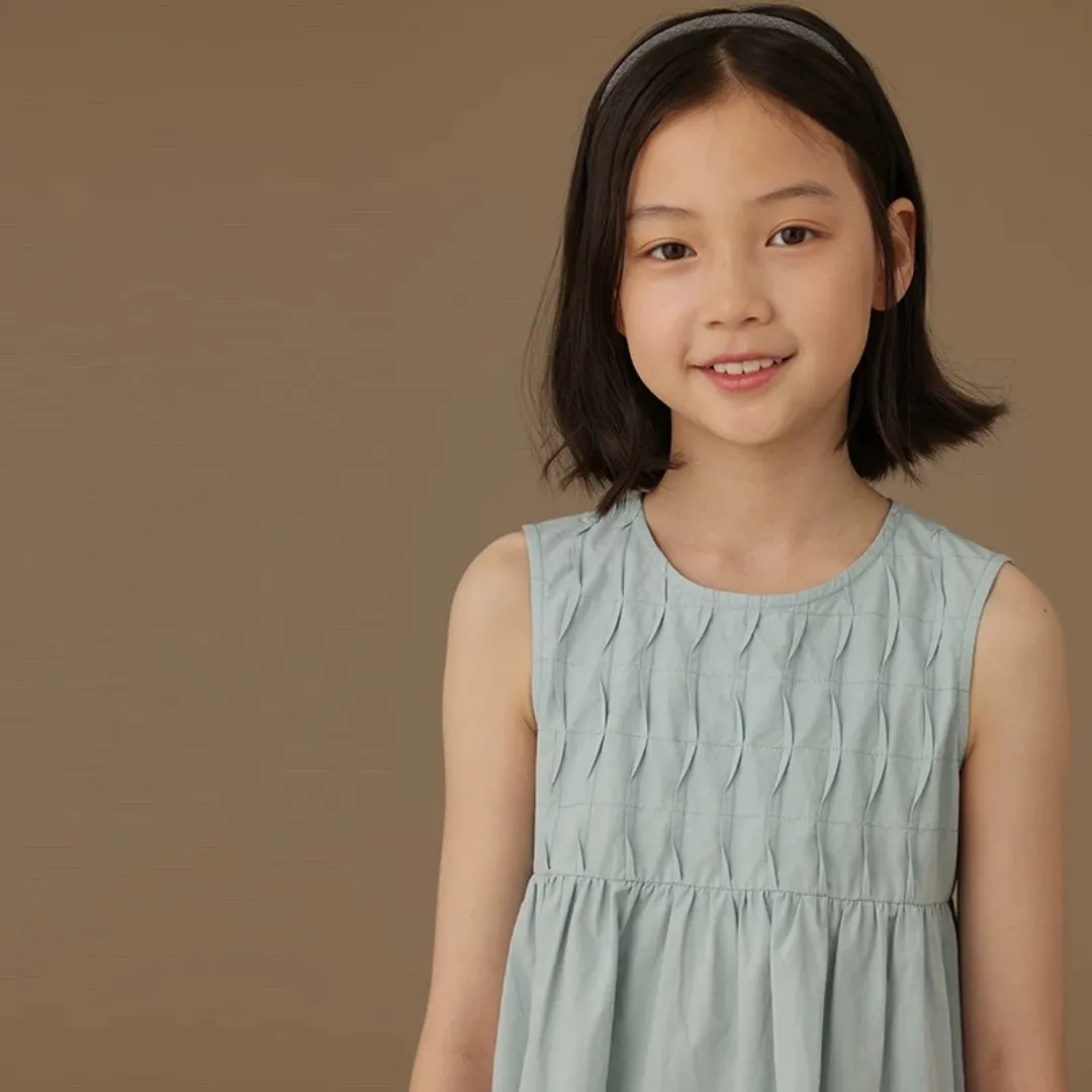 褶皱纹理全棉A字连衣裙 Pleated Textured Cotton A-Line Dress