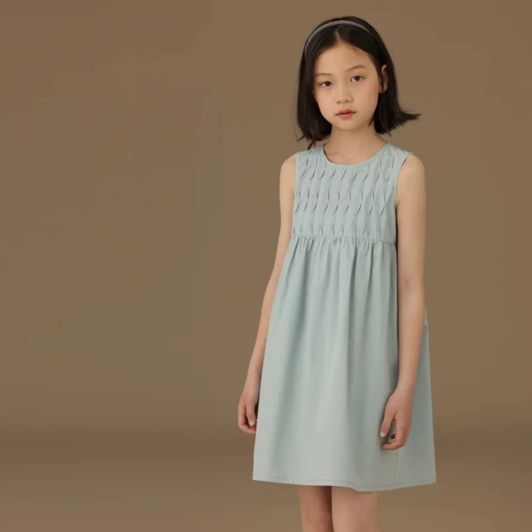 褶皱纹理全棉A字连衣裙 Pleated Textured Cotton A-Line Dress