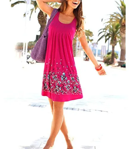 Akery Summer Casual Sleeveless Mini Printed Vest Dressesrosemedium