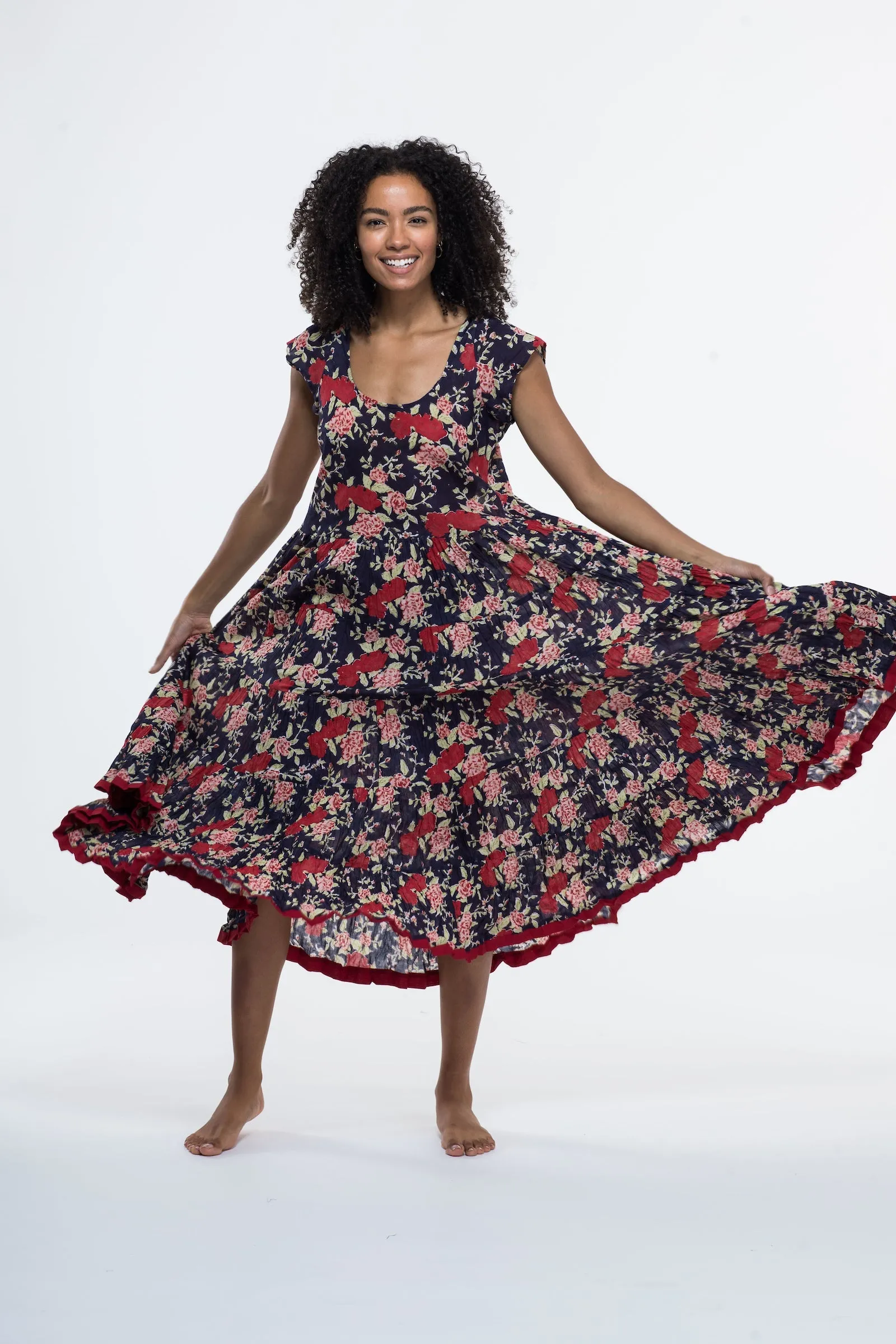 Amber Dress Hand Block Printed Pure Cotton Last One Size 18 to 22
