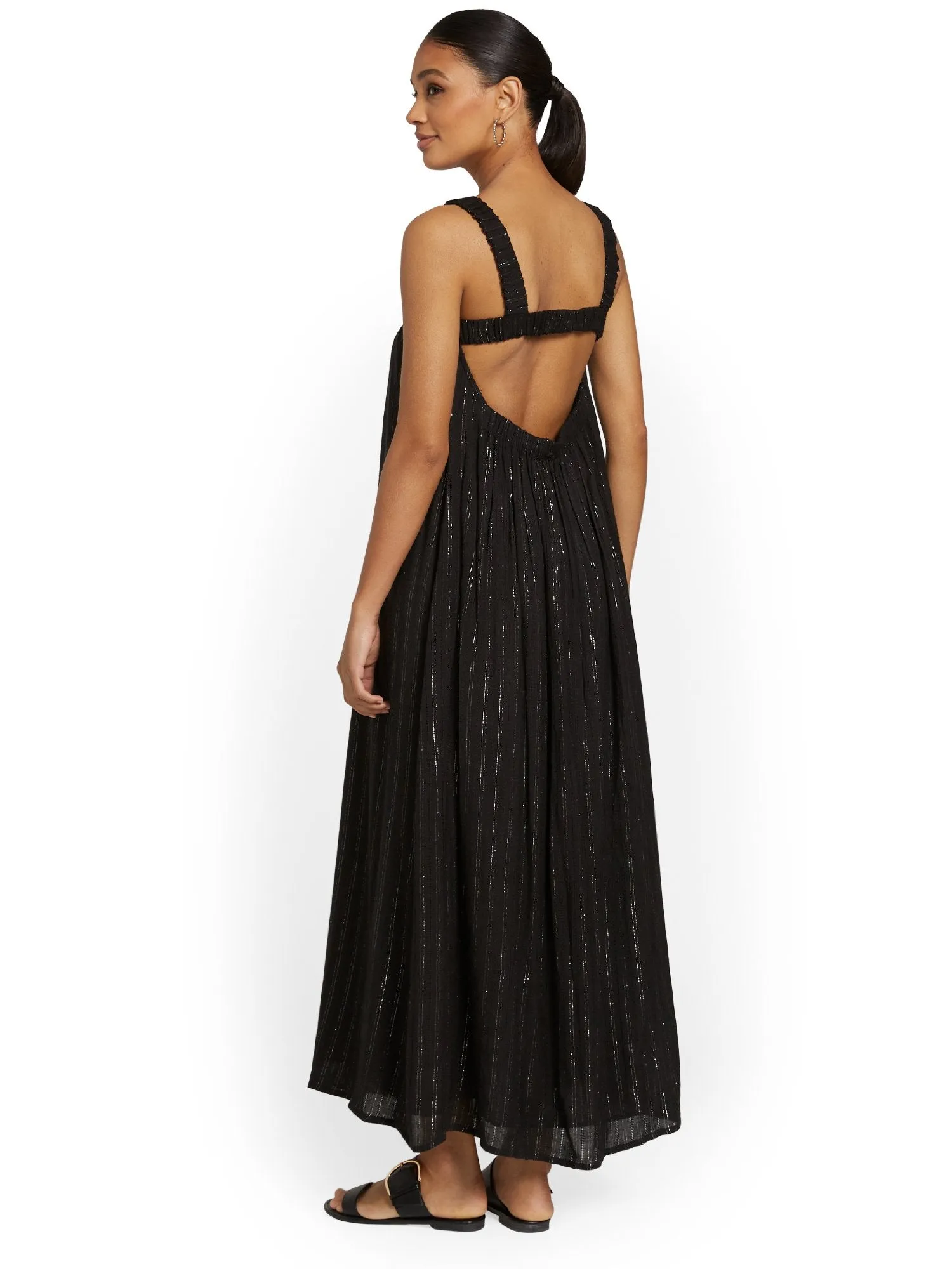 America & Beyond Pleated Lurex Open-Back Maxi Dress - Brands We Love