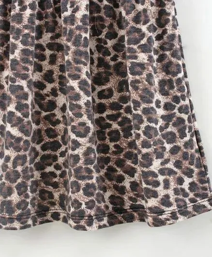Animal Print Cold Shoulder Frill Dress