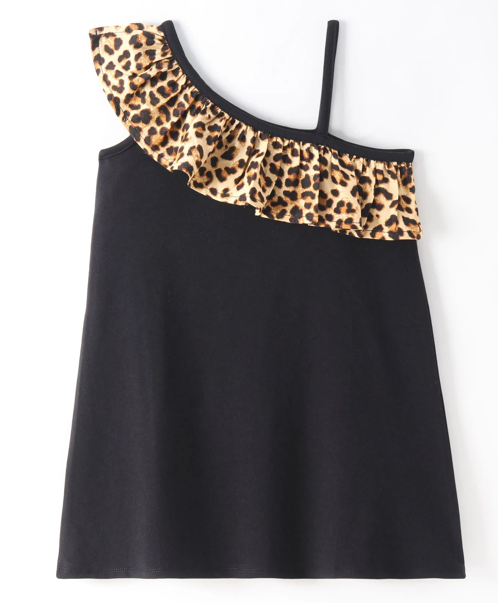 Animal Print Single Strap Frilled Straight Dress