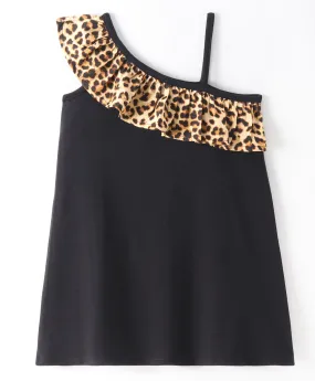 Animal Print Single Strap Frilled Straight Dress