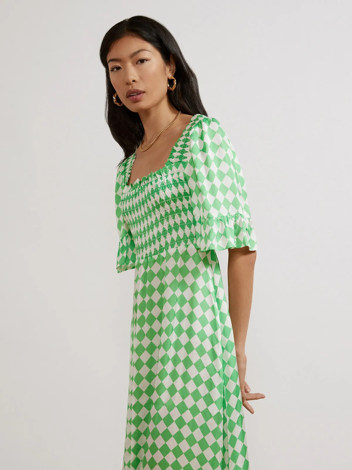 Arabella Green Checker Dress