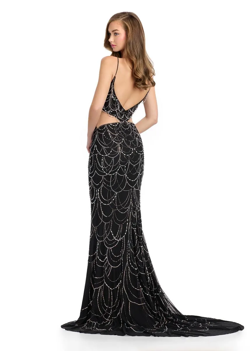 ASHLEYlauren Beaded Cut Out Open Back Prom Dress 11925