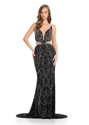 ASHLEYlauren Beaded Cut Out Open Back Prom Dress 11925
