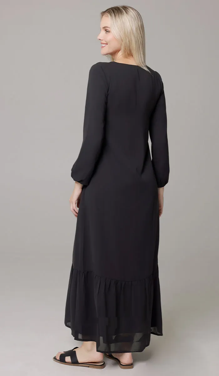 Batool Modest Chiffon Long Maxi Dress - Black - PREORDER (ships in 2 weeks)