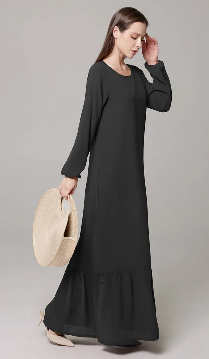 Batool Modest Chiffon Long Maxi Dress - Black - PREORDER (ships in 2 weeks)