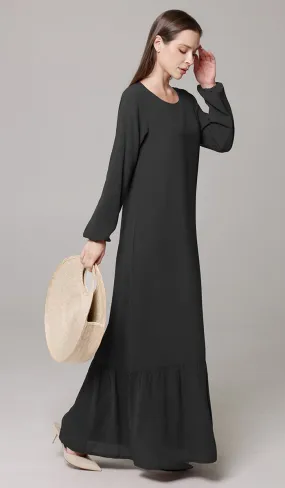 Batool Modest Chiffon Long Maxi Dress - Black - PREORDER (ships in 2 weeks)
