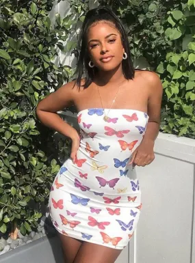 BerryBetty - Butterfly Print Strapless Women Party Dress