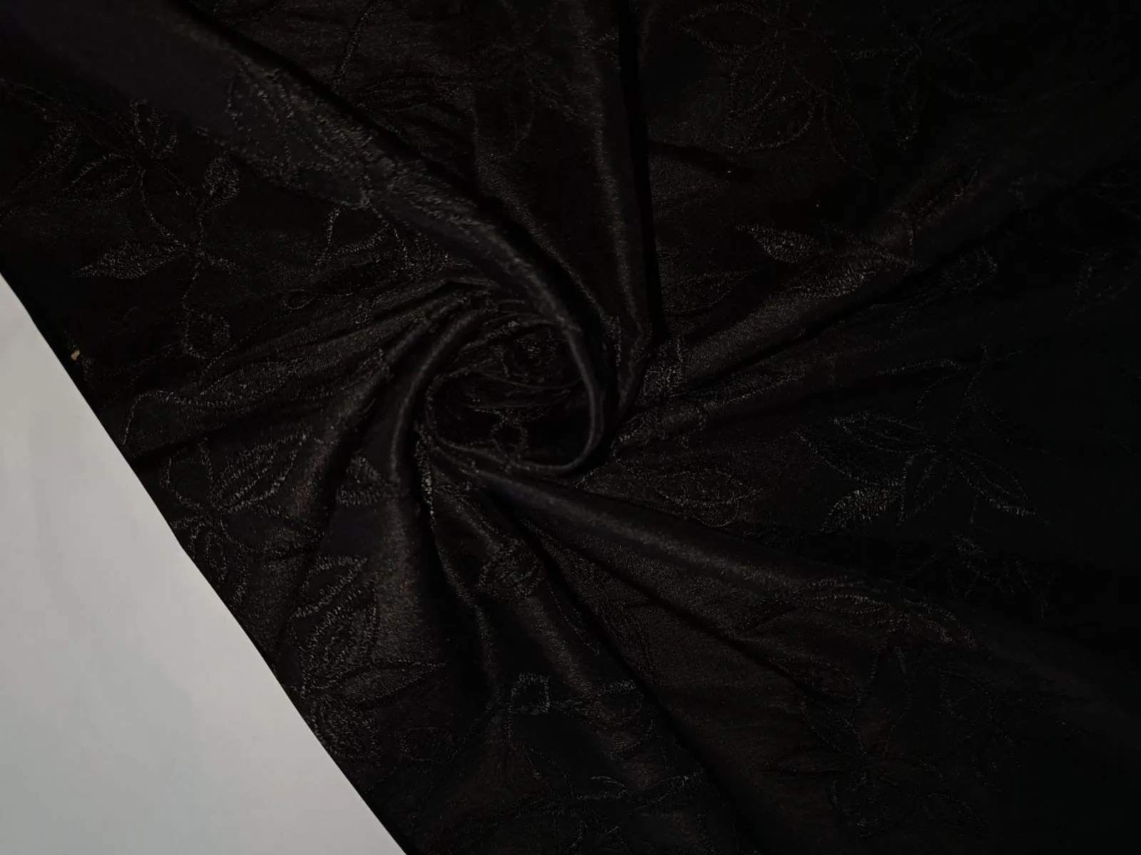 Black dupioni with black self embroidery FLORAL ~DUPE13
