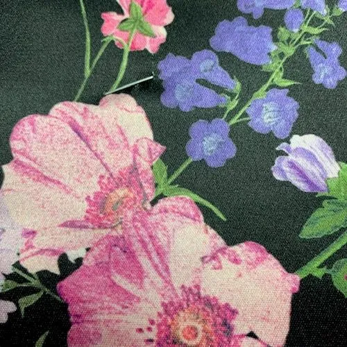 Black Floral Satin Fabric