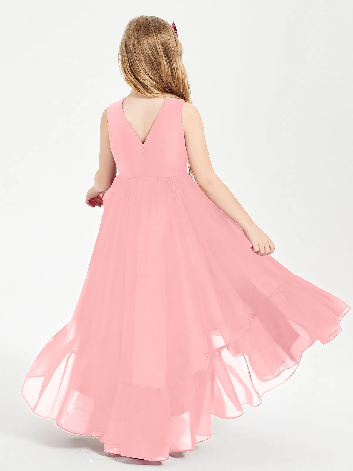 Boho Junior Bridesmaid Dresses Cascading Skirt Flamingo