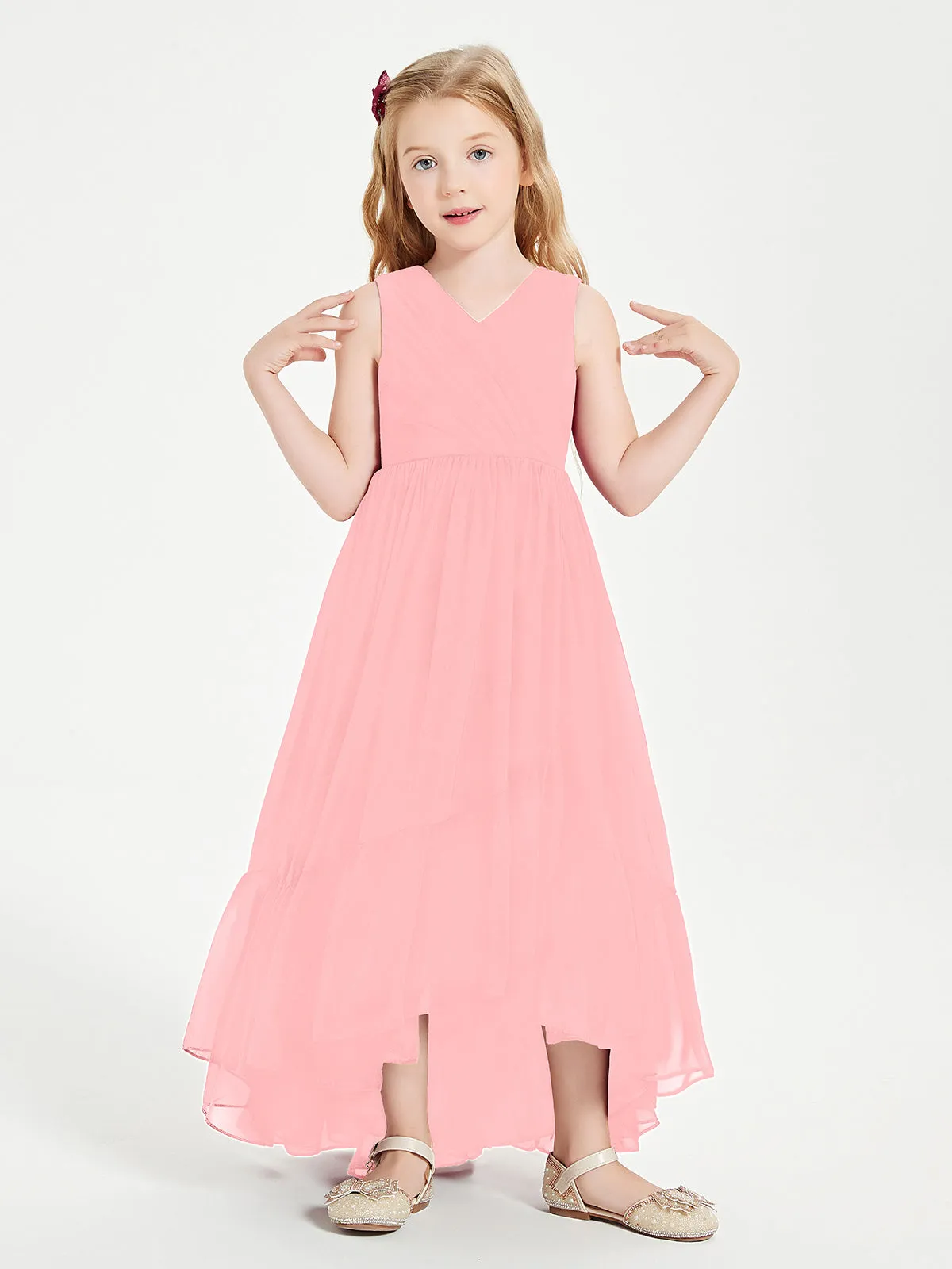 Boho Junior Bridesmaid Dresses Cascading Skirt Flamingo