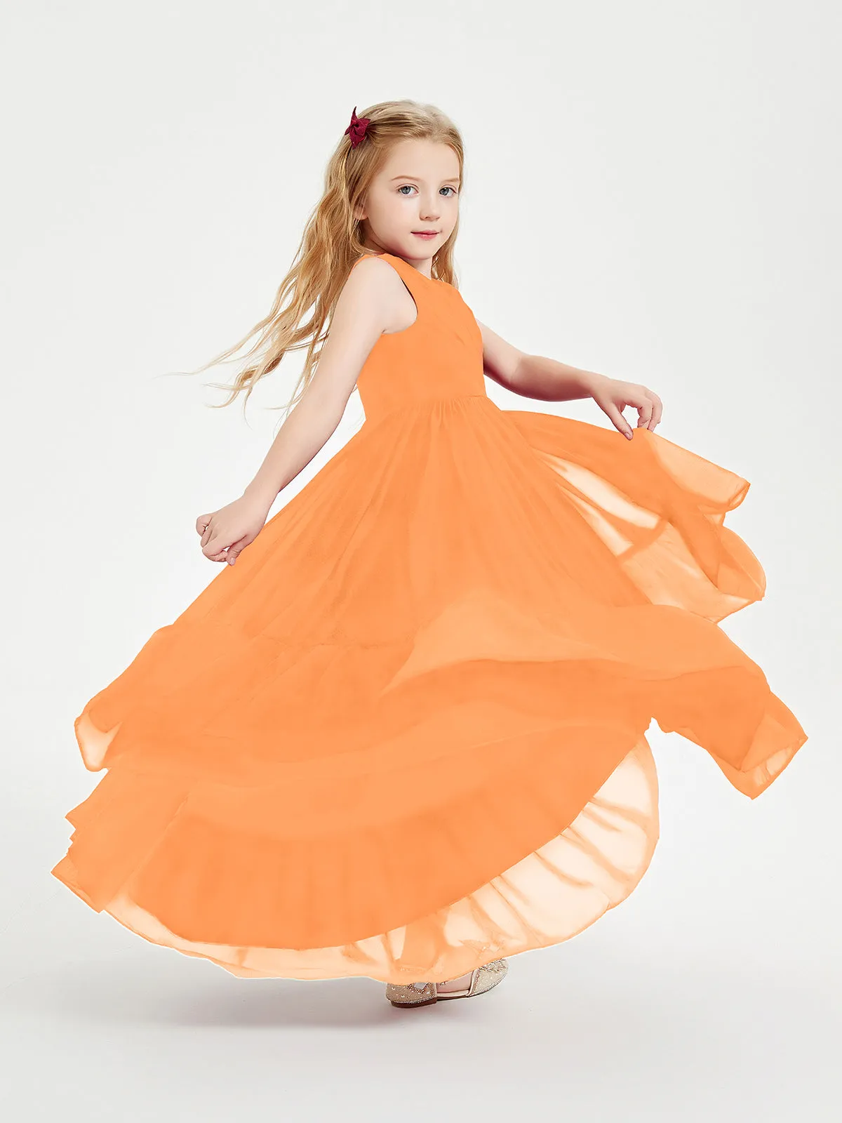 Boho Junior Bridesmaid Dresses Cascading Skirt Orange