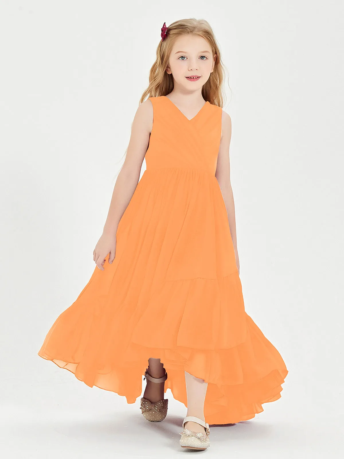 Boho Junior Bridesmaid Dresses Cascading Skirt Orange