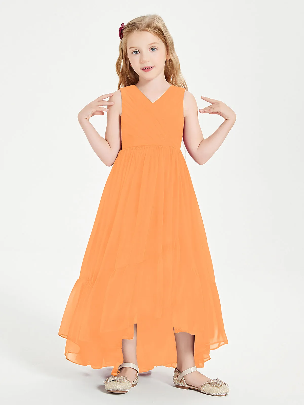 Boho Junior Bridesmaid Dresses Cascading Skirt Orange