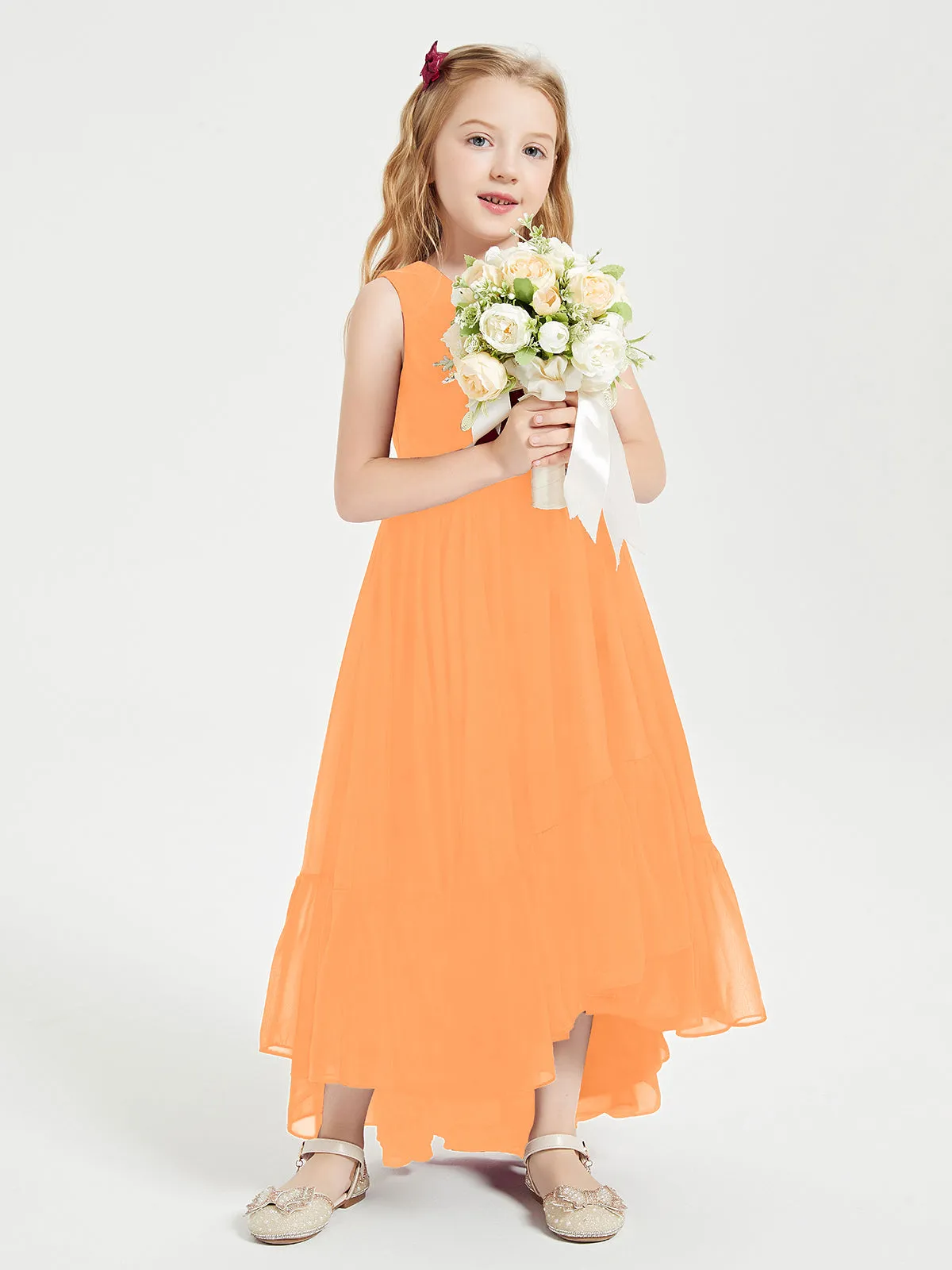 Boho Junior Bridesmaid Dresses Cascading Skirt Orange