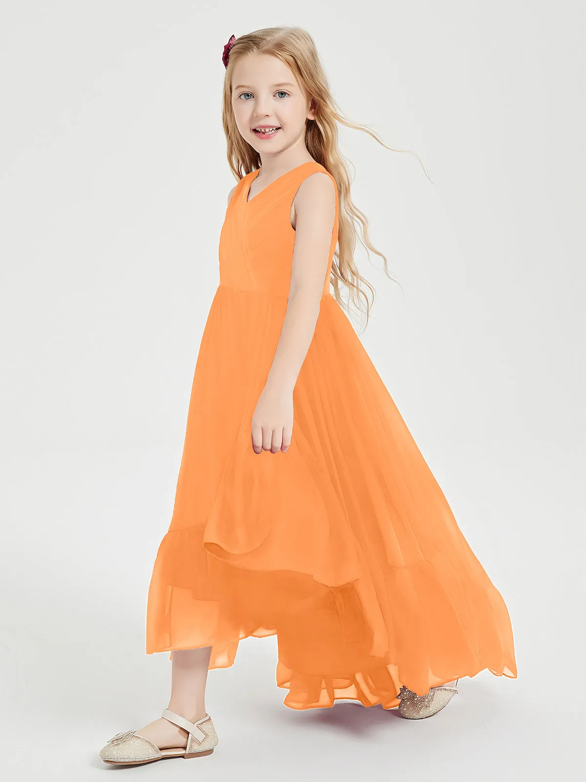 Boho Junior Bridesmaid Dresses Cascading Skirt Orange