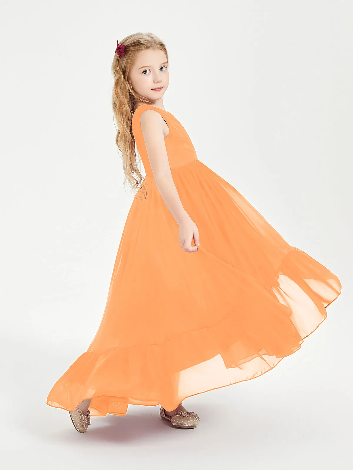 Boho Junior Bridesmaid Dresses Cascading Skirt Orange