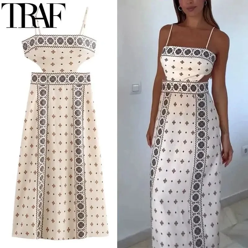 Boho Print Backless Cut Out Midi Dress - By Lustmia