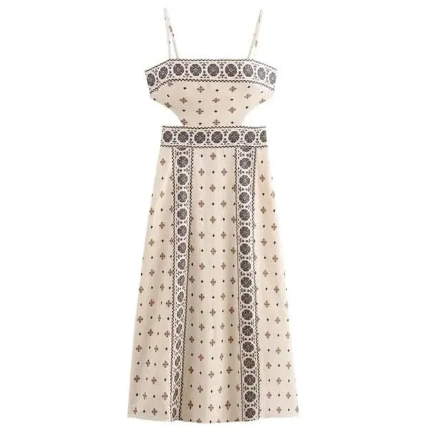 Boho Print Backless Cut Out Midi Dress - By Lustmia