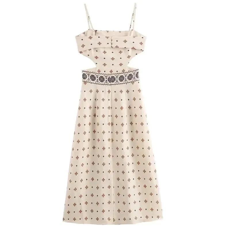 Boho Print Backless Cut Out Midi Dress - By Lustmia