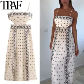 Boho Print Backless Cut Out Midi Dress - By Lustmia