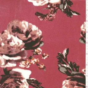 Cherry Pink/Multi Floral Printed Stretch Velvet Knit Fabric
