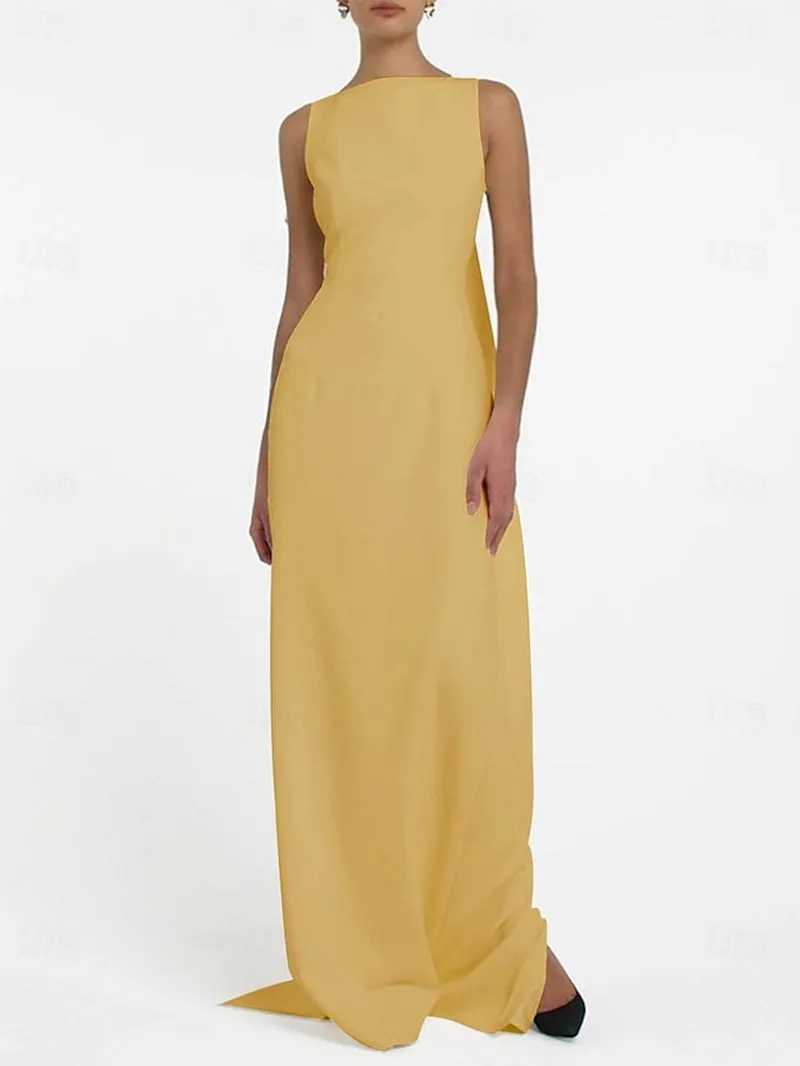 Chic Bow-Accented Sheath Gown for Elegant Beach Weddings and Formal Events