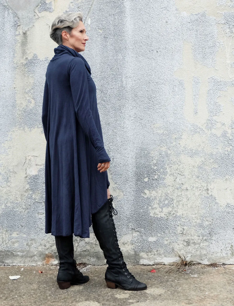 Chunky Cowl Petal Front Below Knee Dress