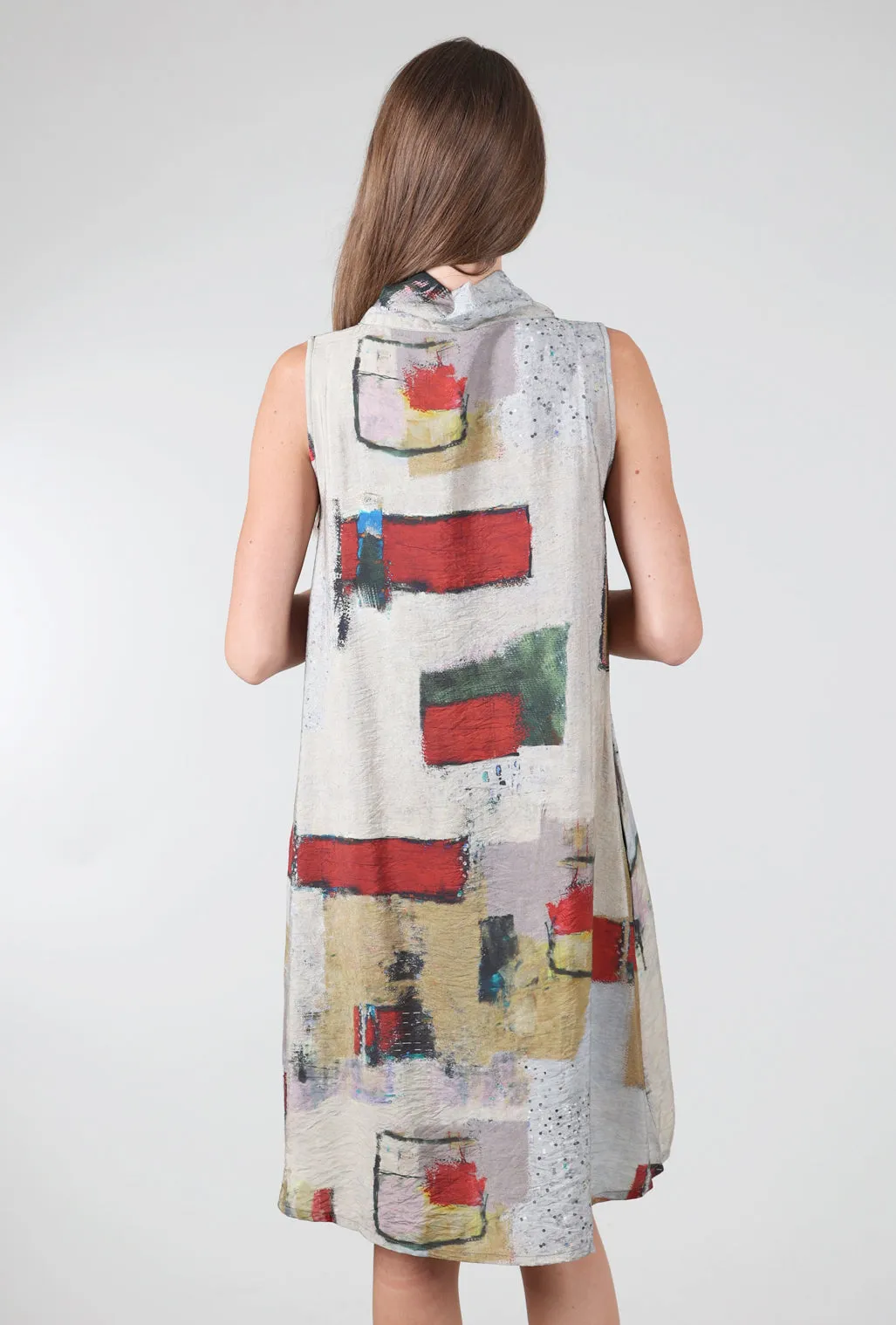 Classic 3P Cowl Dress, Red Multi