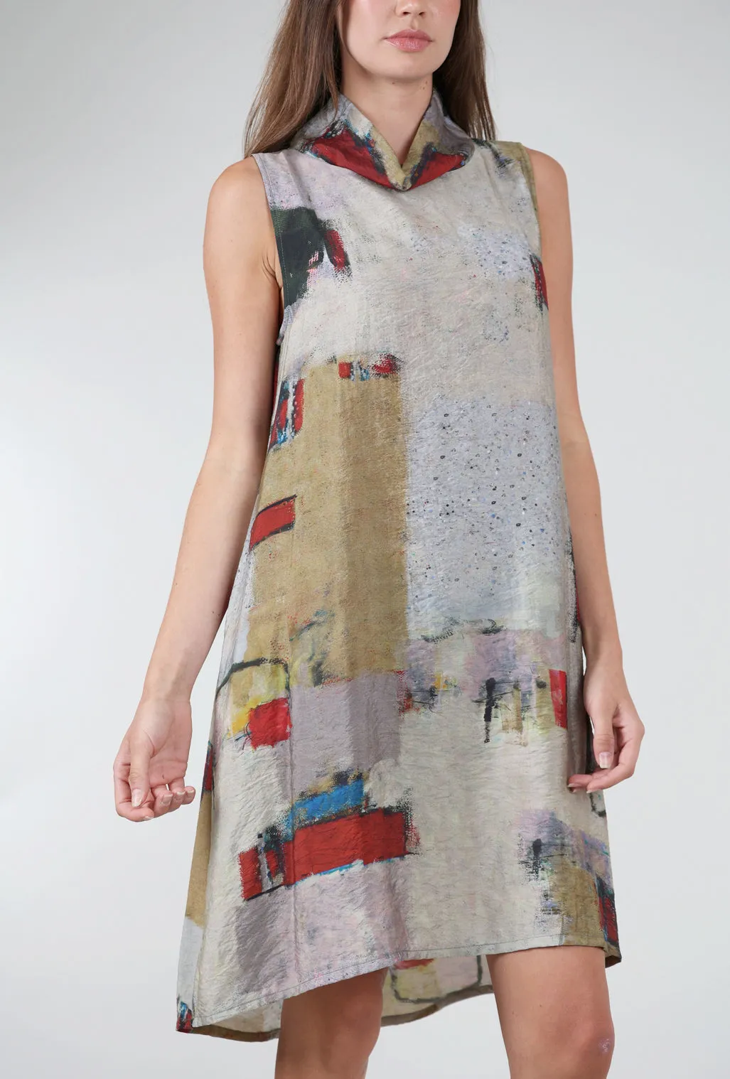 Classic 3P Cowl Dress, Red Multi