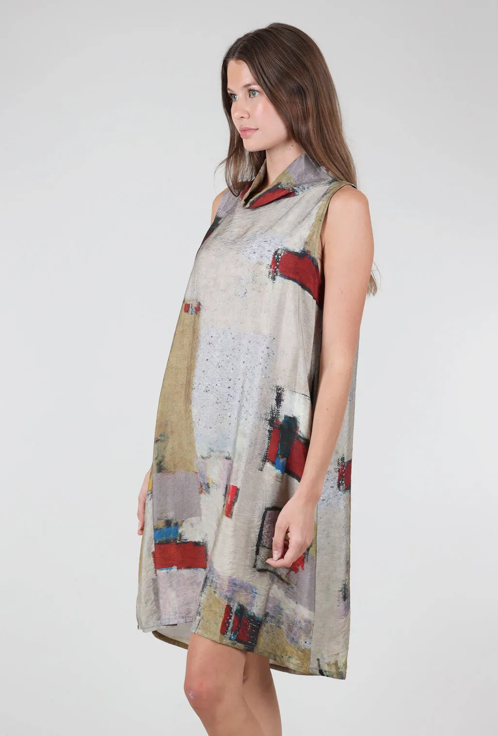 Classic 3P Cowl Dress, Red Multi