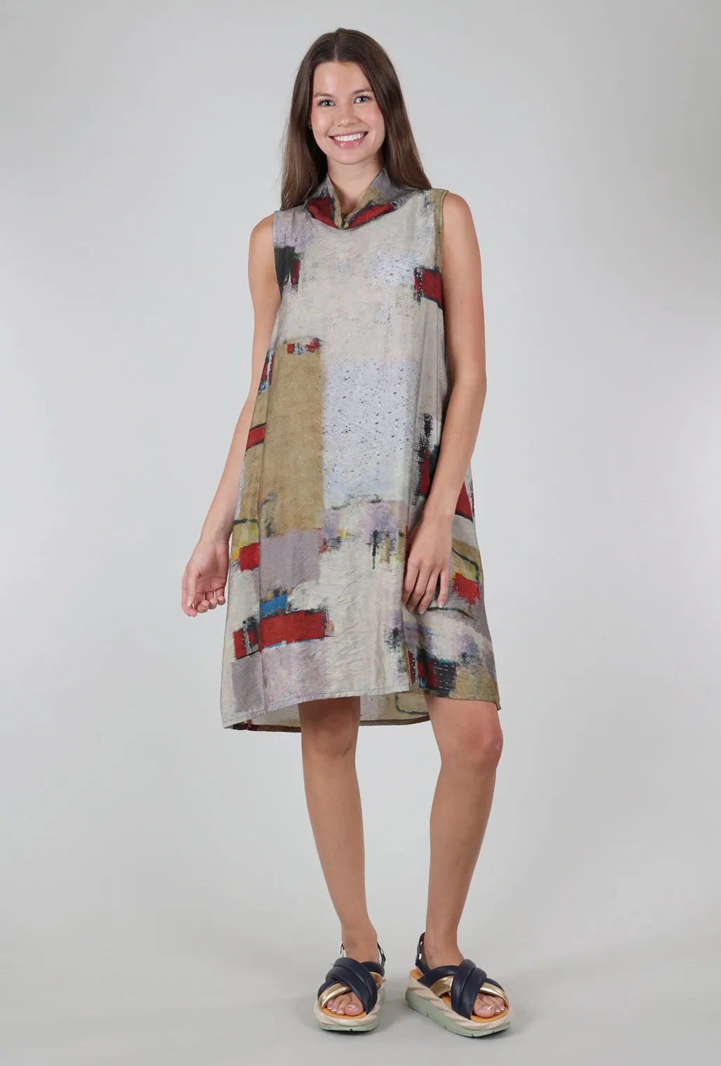 Classic 3P Cowl Dress, Red Multi