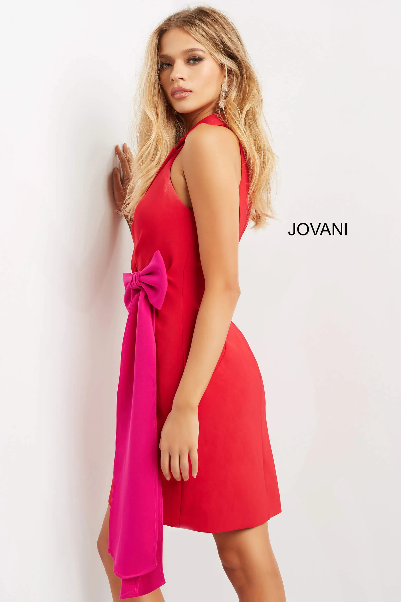Crepe V-Neck Knee Length Dress by Jovani 07961