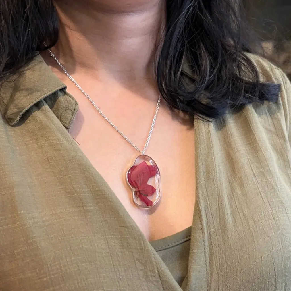 Crimson Cascade Bougainvillea Real Dried Flower Necklace