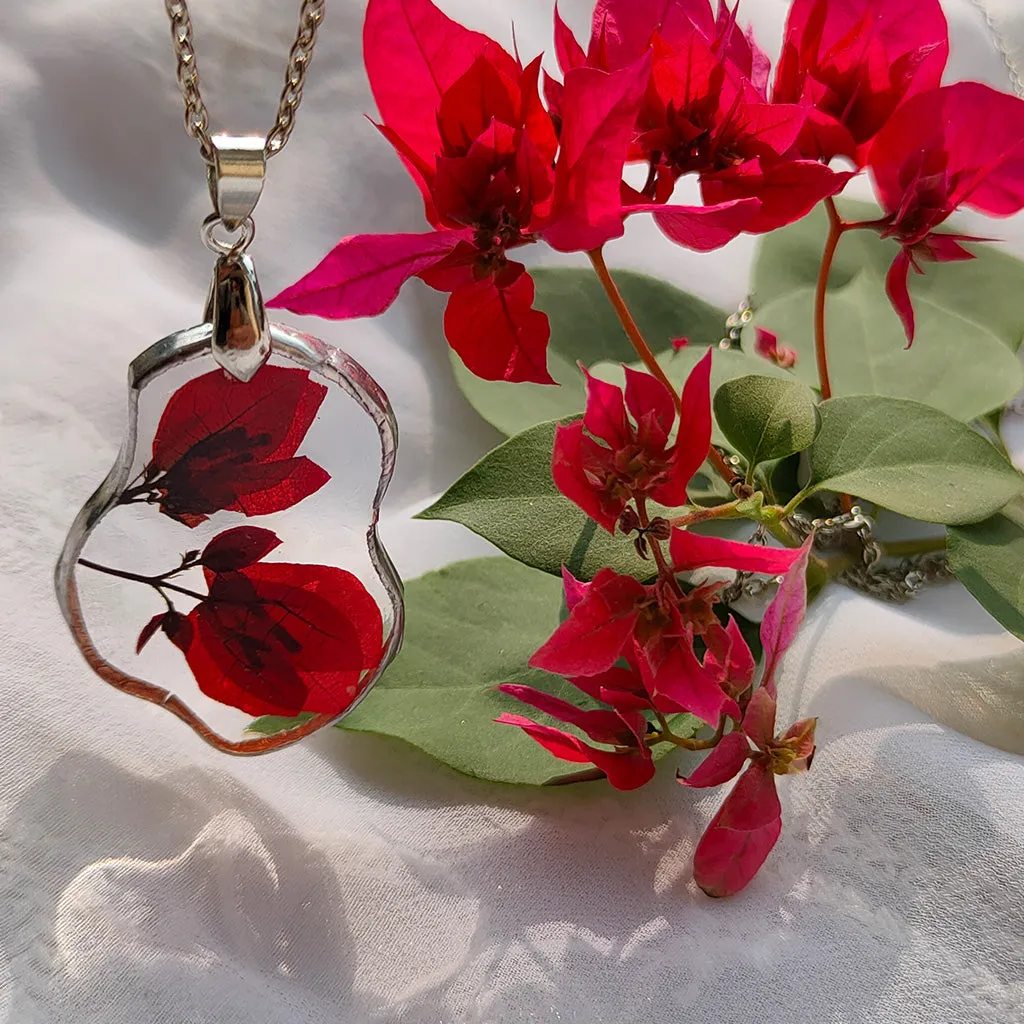 Crimson Cascade Bougainvillea Real Dried Flower Necklace