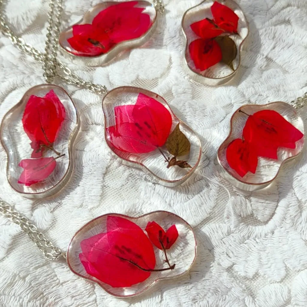 Crimson Cascade Bougainvillea Real Dried Flower Necklace