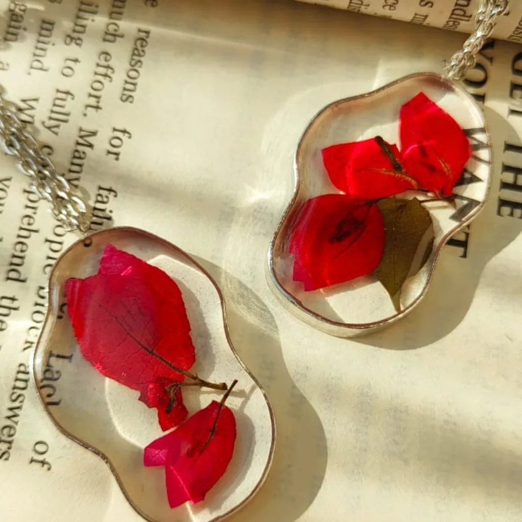 Crimson Cascade Bougainvillea Real Dried Flower Necklace