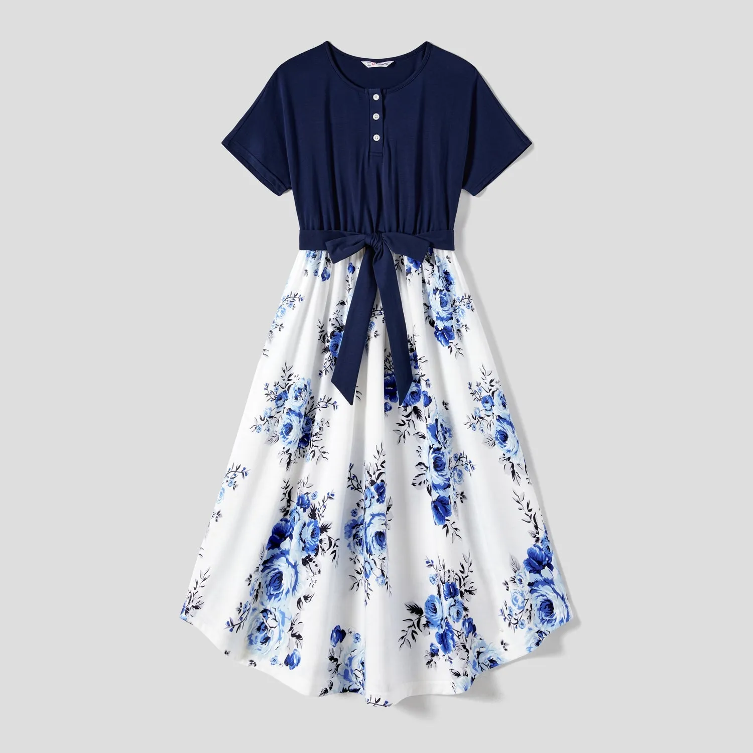 Family Matching Allover Floral Print  Dresses and Short-sleeve Colorblock T-shirts Sets