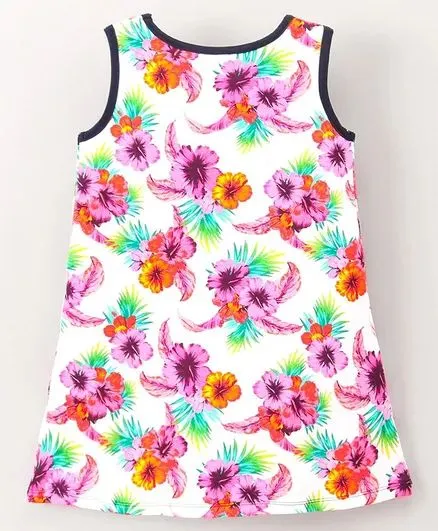 Floral Color Block Pleated Bow Dress